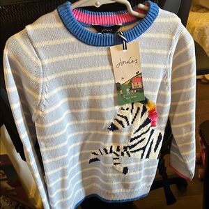 Joules Light Blue and White Striped Sweater with Zebra Motif